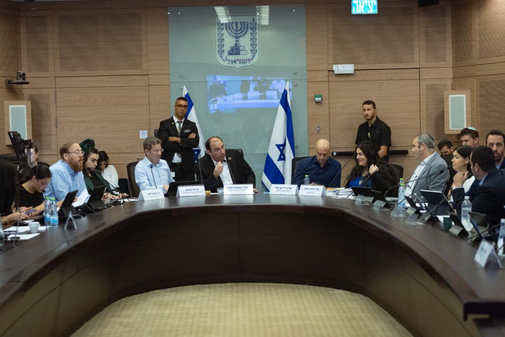 Committee chairman MK Simcha Rothman leads a Constitution, Law and Justice Committee meeting at the Knesset, in the Israeli parliament on July 21, 2025. Photo by Yonatan Sindel/Flash90