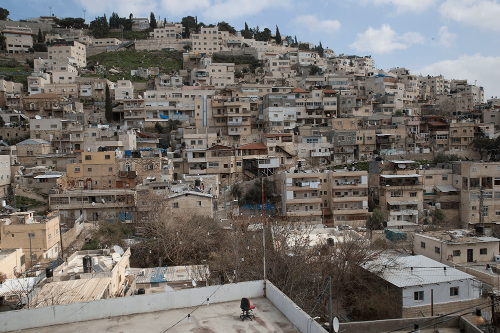 Blick auf Silwan und der israelischen Siedlung inmitten des palästinesischen Viertels. Ost_Jeruselem, 2016. Foto:Activestills